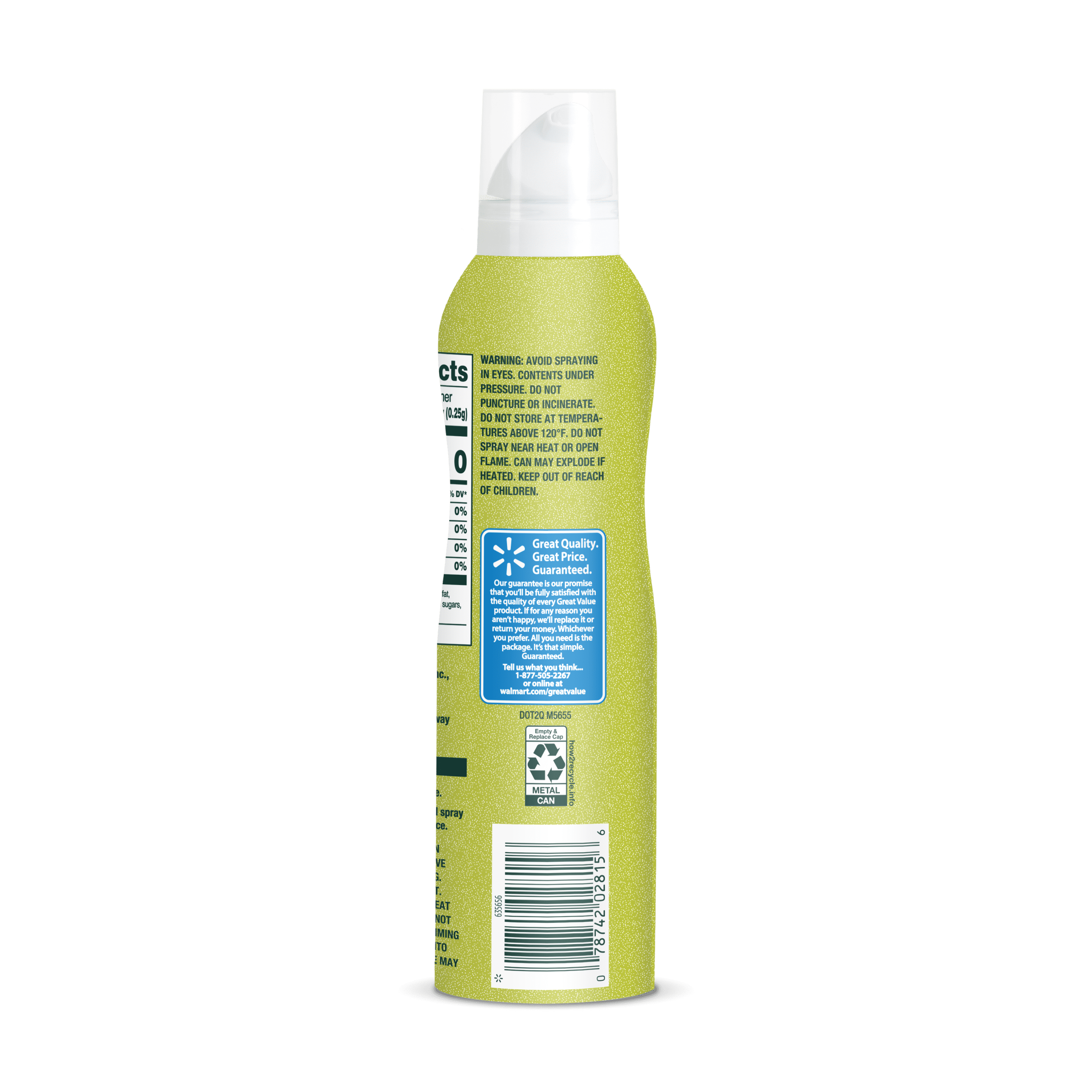 Great Value 100% Pure Avocado Oil Cooking Spray, 4.7 oz, Metal Bottle, Shelf Stable/ Ambient