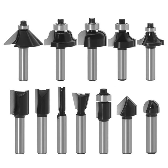 12Pcs Tungsten Carbide Router Bits Set Trimming Straight Milling Cutter Wood Bits with 8mm Shank for Cutting Woodworking Black