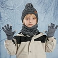 thumbnail image 2 of AWZXDE Winter Knit Hat Neck Warmer And Mittens Set For Kids Kids Hats And Gloves Warm Winter Hats For Kids Boys Girls Cold Weather Black, 2 of 8