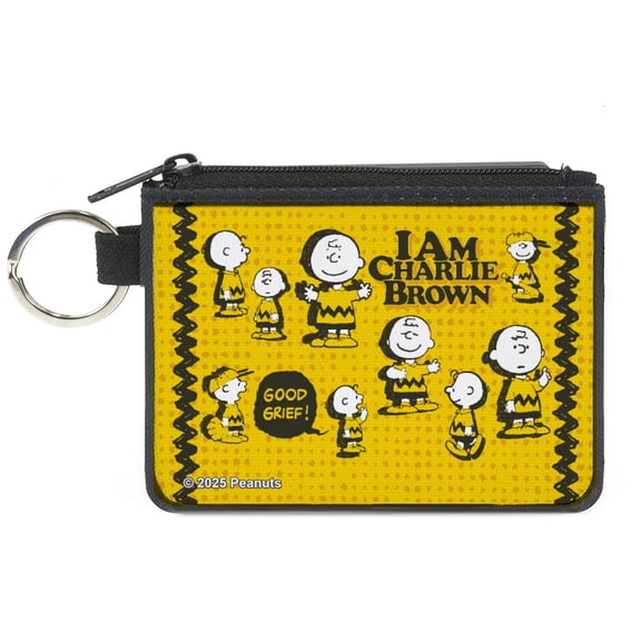 Peanuts Wallet, Coin Purse, Peanuts I Am Charlie Brown Poses and Zig Zag Stripe Yellows, Canvas