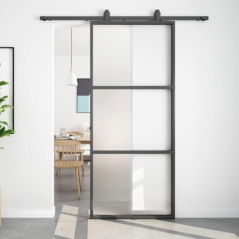 Easy4Home 36"x84" Frosted Glass Sliding Barn Door with Track and Hardware Kit