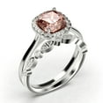 thumbnail image 3 of Dazzling Halo 2.05 Carat Cushion Cut Morganite And Diamond Moissanite Engagement Ring, Wedding Ring, One Matching Band in 925 Sterling Silver With Plain 18k White Gold Plating Shank, Bridal Ring, 3 of 3