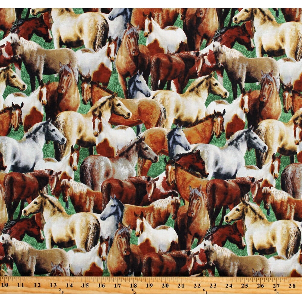 Cotton Horses Allover Equestrian Farm Animals Pasture Meadow Roaming