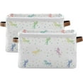 thumbnail image 2 of Coolnut Cartoon Unicorn Storage Basket Foldable Storage Bin 2 Pack, Canvas Rectangular Storage Basket with Leather Handles for Home Closet & Office Decor Gifts, 2 of 7