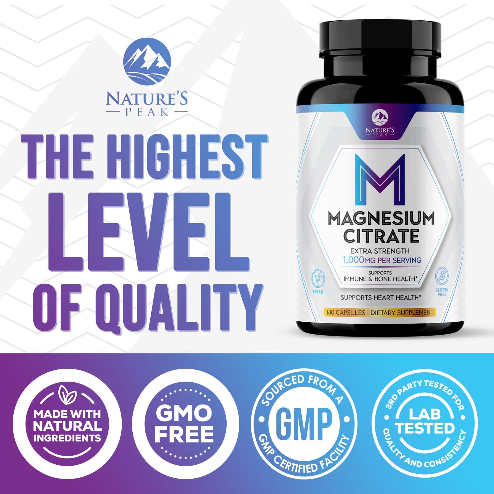 Magnesium Citrate Capsules - Max Absorption Magnesium Powder - Muscle, Bone, Nerve & Heart Health Support - Premium Formula is Powerful & Gentle for Women & Men - Bottled in USA - 180 Capsules