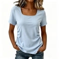 thumbnail image 3 of Thousandth Women's Square Neck Blouses Plus Size T-Shirt Trendy Short Sleeve Soft Breathable Summer Shirts Plain Casual Slim Fit Daily Tops, 3 of 8