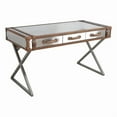 thumbnail image 2 of Pasargad Home Brookline Stainless Steel with Genuine Leather Desk, Brown, 2 of 11