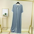 thumbnail image 2 of Hrsba Women's Nightgown Solid Color V Neck Loose Short Sleeve Short Length Sleep Dress, 2 of 5