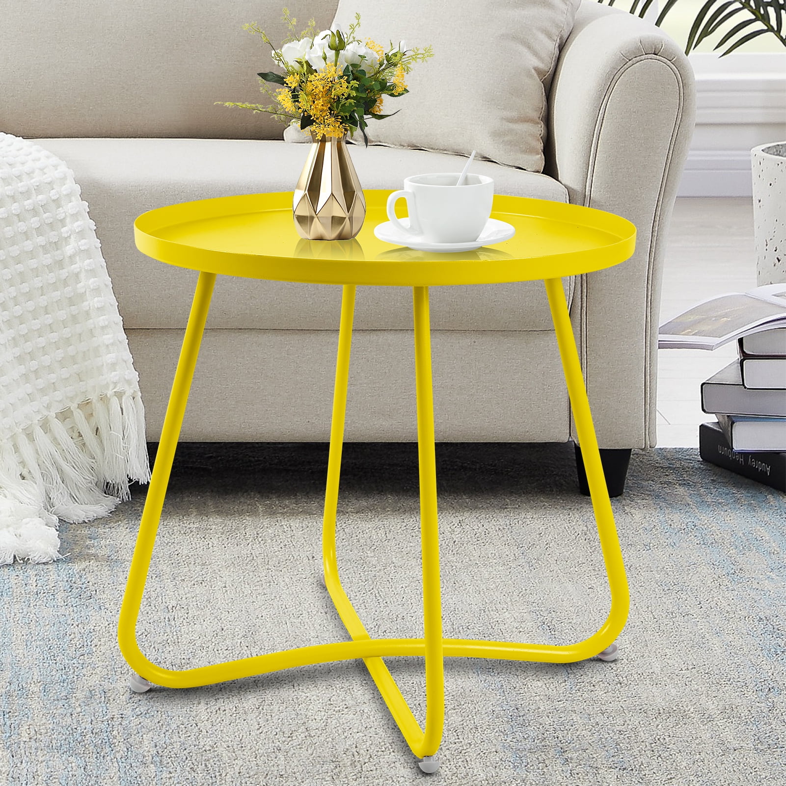 Round Side Table, Metal End Table, Small Patio Coffee Table for