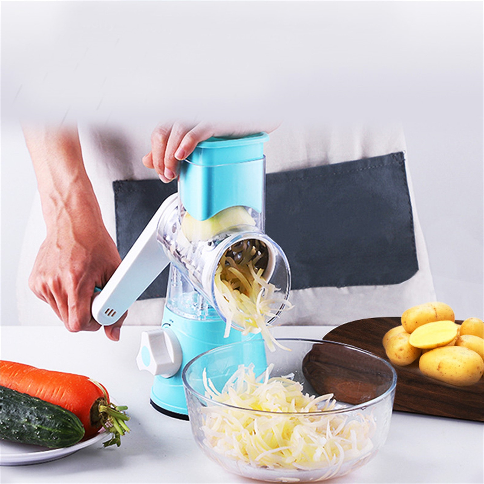 Dezsed In Multifunctional Vegetable Cutter  Slicers Hand Roller Type  Drum Vegetable Cutter With Blades Removable Easy To Clean on Clearance  Blue
