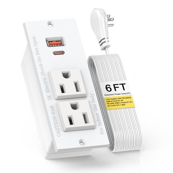 Regleta empotrada Kungfuking con PD de 20 W, USB C, 2 salidas, 2 USB
