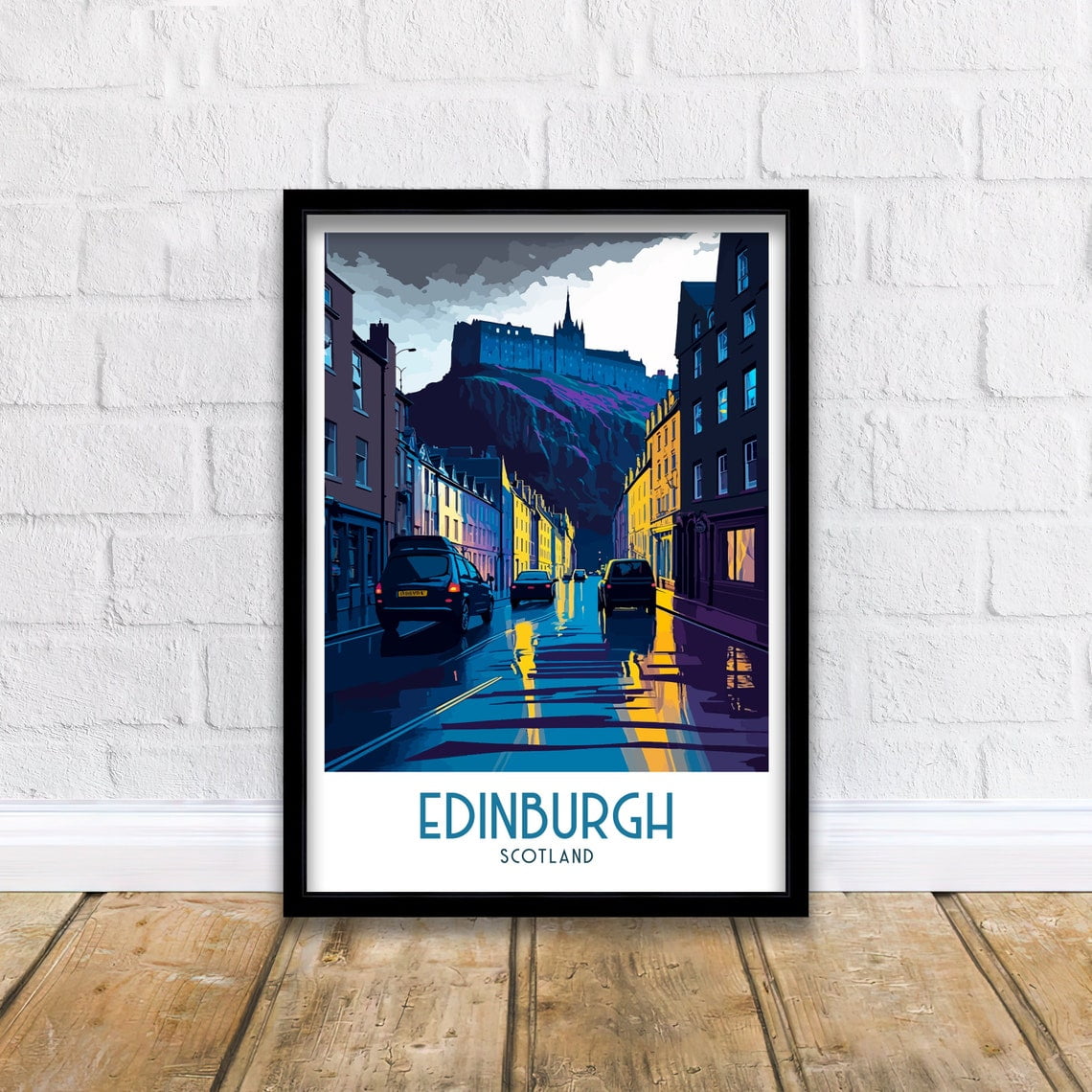 Edinburgh Scotland Travel Poster, Cityscape Illustration Art Print, Poster Only