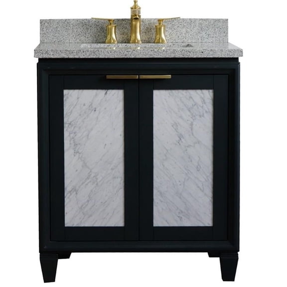 Trento Single Rectangle Sink Vanity in Dark Gray/Gray Granite Stone
