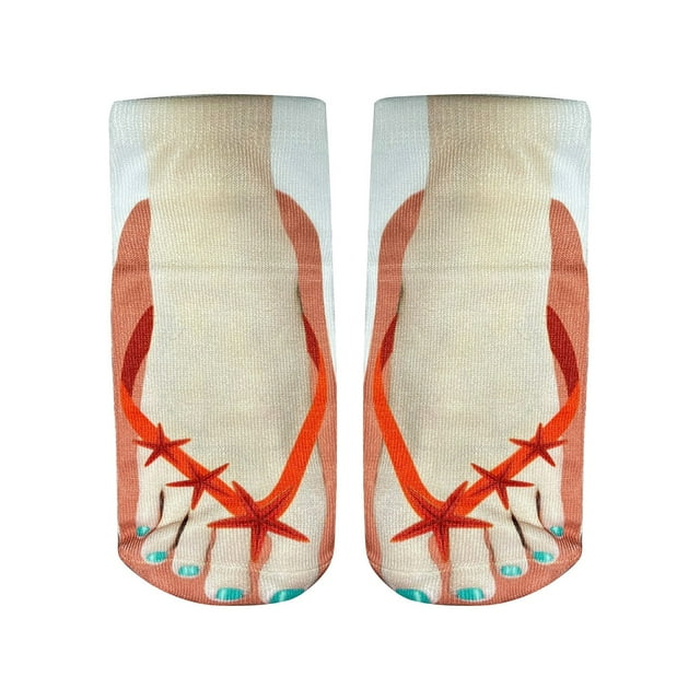 Under $5 Socks Orange 3D Pattern Manicure Print Socks Flip Flop Funny Hidden Running Socks Women Personalized Low Cut Ankle