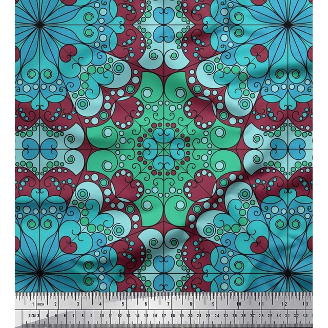 Soimoi Poly Georgette Fabric Mandala Kaleidoscope Decor Fabric Printed Yard 42 Inch Wide