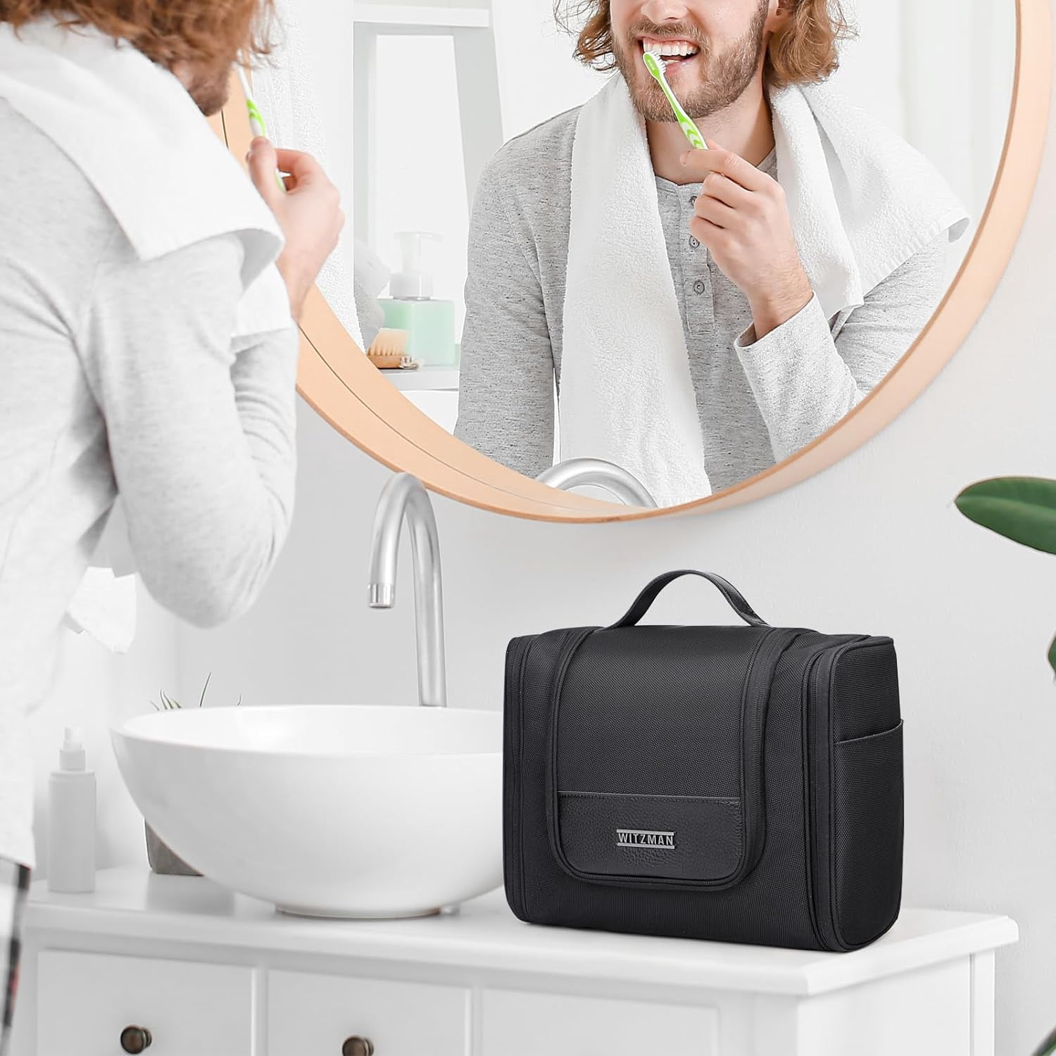 WITZMAN Toiletry Bag for Men Large Hanging Multi-Organization Bathroom Bag Water-Resistant Dopp Kit Shaving Bag Men(B690 Black)