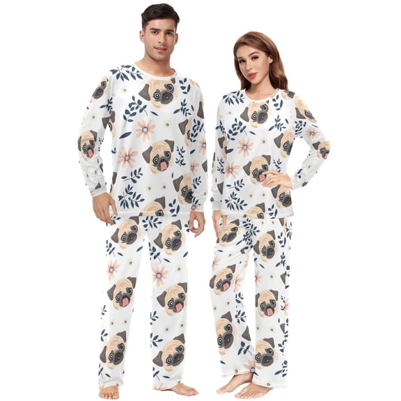 Matching Pajamas for Couples Pug His and Hers Pajamas Sets Soft Long Sleeve Sleepwea