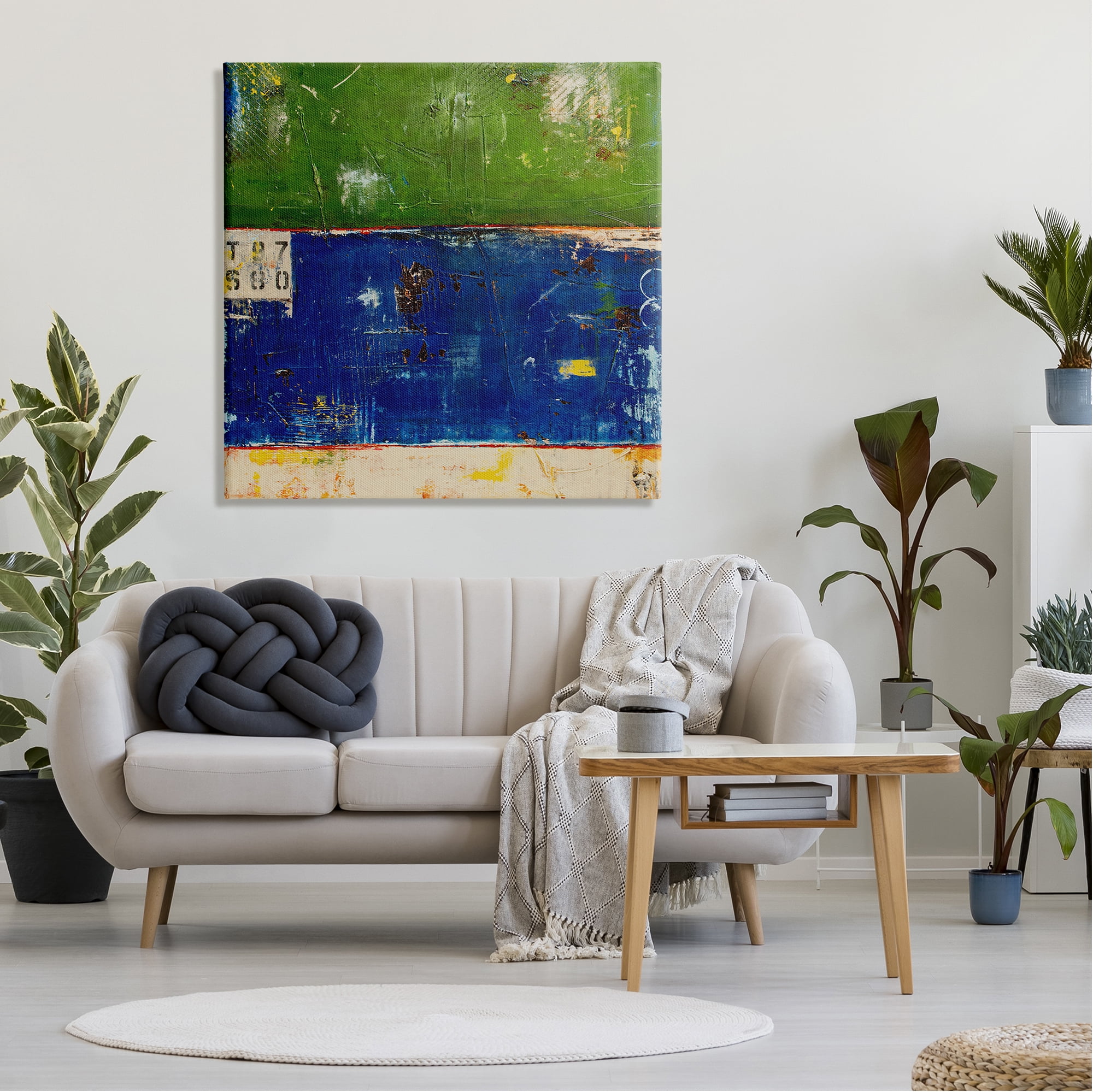 Stupell Industries Green Blue Striped Street Style Stencil Rustic Abstract Painting Gallery Wrapped Canvas Print Wall Art, Design by Erin Ashley