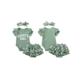 thumbnail image 2 of BemeyourBBs Newborn Baby Girls Summer Clothes Baby Girls Daddy's Girl Outfit 0 3 6 12 18 Months Letters Print Short Sleeve Ribbed Romper Floral Ruffled Shorts Set Hairband, 2 of 9