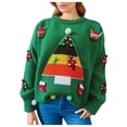 thumbnail image 1 of Zhanying Sweater Chandails pour Femmes Tendance 2025 Chandail Chaud Surdimensionné pour Dames Col Rond Rouge Noël, 1 of 6