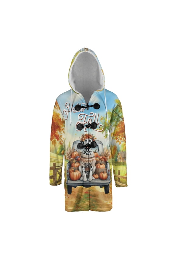 Hello Fall Autumn Dalmatian Pumpkins Pickup Truck All Over Print 3D Hooded Duffle Toggle Coat Dog Lover - 13011