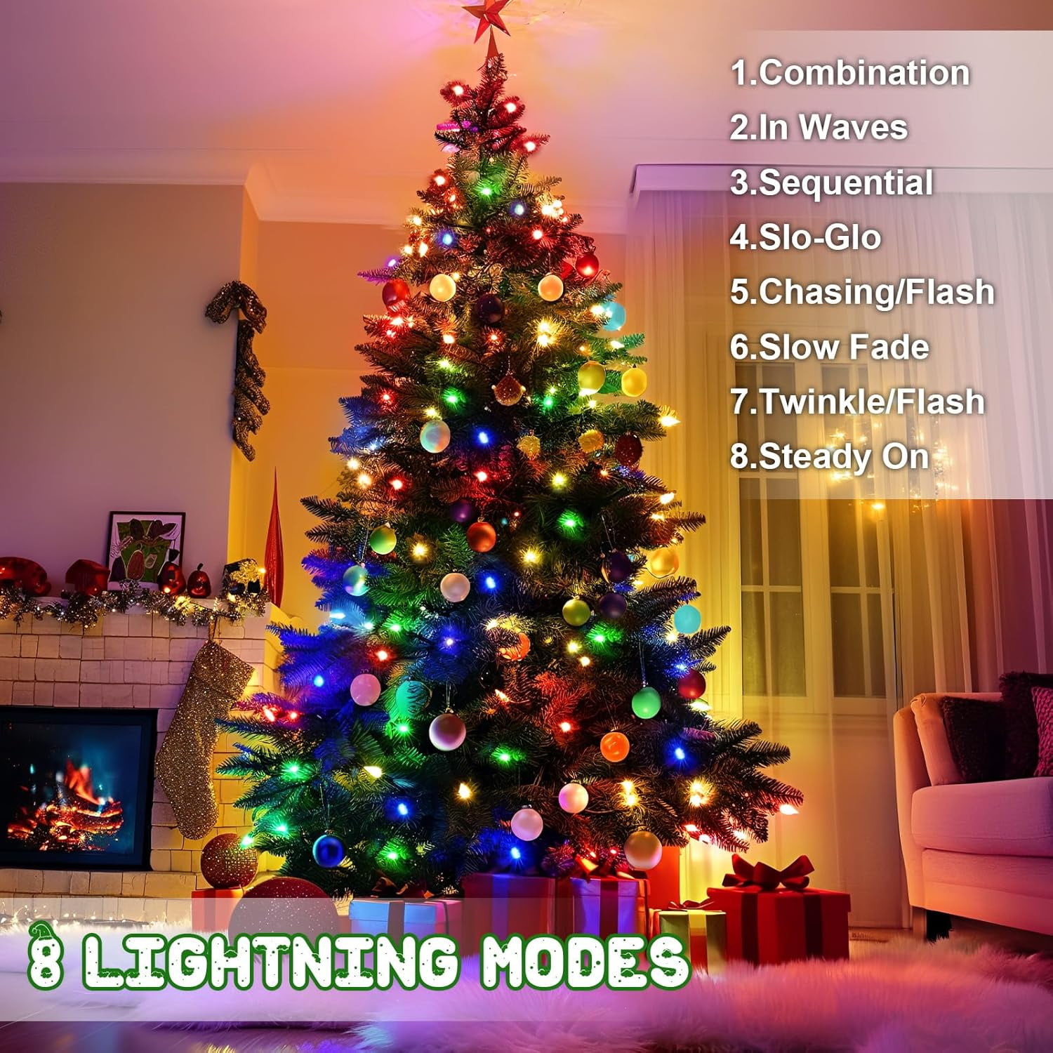 Christmas Lights Outdoor Battery Operated String Lights Total 100LED 33Ft with Timer 8 Modes 16.4Ft*2 Waterproof Outdoor Indoor for Christmas Decor, Multicolor, 2-Pack