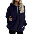 thumbnail image 3 of Feancey Womens Plus Size Fuzzy Jackets Soft Plush Zip Up Hoodies Comfy Fleece Warm Winter Coats Solid Casual Hooded Jacket with Pockets Navy XL, 3 of 8