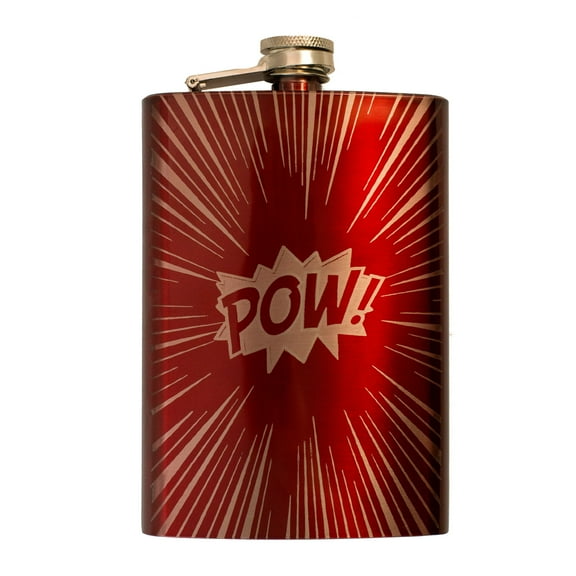 8oz RED POW Flask L1 Comic Book Novelty