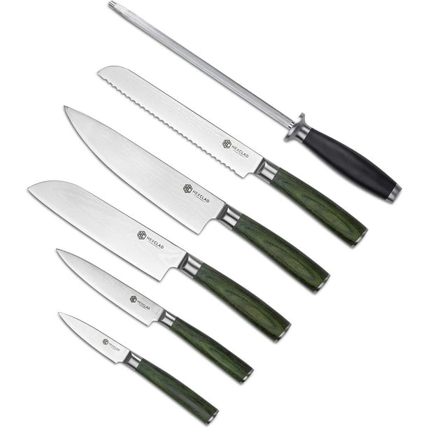 Juego de cuchillos HexClad Essential de acero de Damasco japonés de 6 piezas