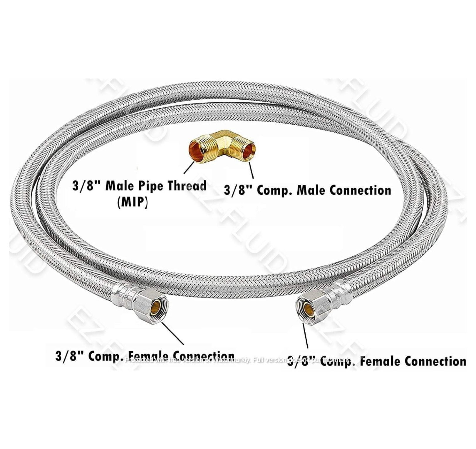 Stainless Steel Dishwasher Hose - 96-Inch, Hot/Cold Water Compatible, 3/8" Female Connector, 3/8" Elbow, 2 Pack