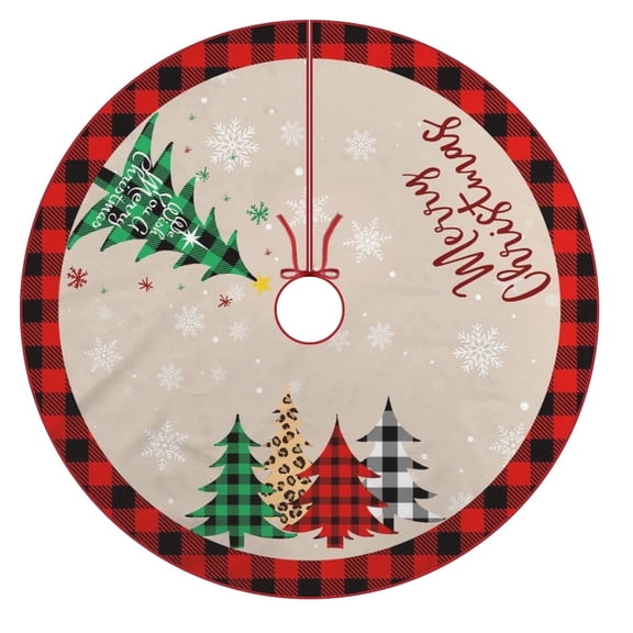 Christmas Tree Skirt Merry Christmas Sign Christmas Tree Red and Black Buffalo Plaid Christmas Tree Mat Christmas Decorations 48"