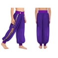 thumbnail image 6 of Aislor Belly Dance Pants Satin Tribal Baggy Pants Arabian Princess Cosplay for Halloween Carnival Purple 6, 6 of 7