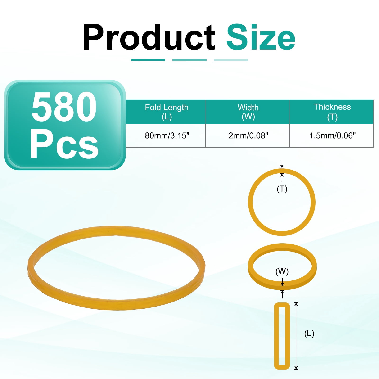 580Pack Rubber Bands, 3.15x0.08 Inch Elastic Bands for Office Supplies, Yellow