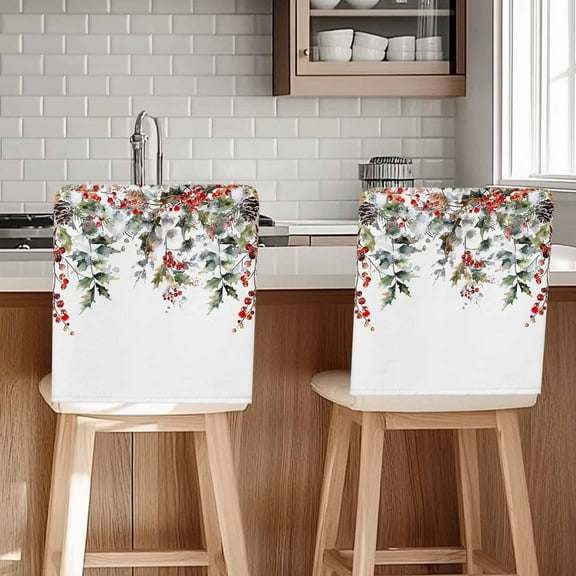Christmas Chair Covers Set of 4 Winter Pine Leaves Pine Cones Red Berries Chair Back Covers Stretch Removable Washable Slipcovers Protector for Dining Room Kitchen Party Decor
