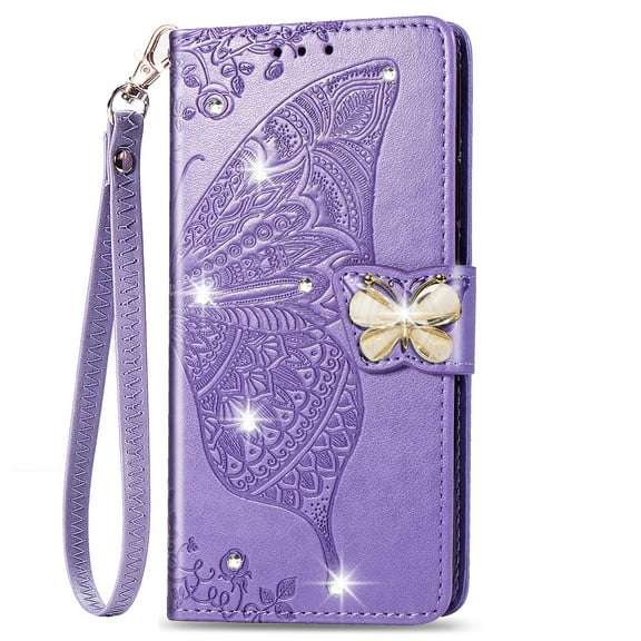 Allytechgroup Wallet Case for Samsung Galaxy A16 5G, Bling Sparkly Diamond PU Leather Phone Case with Credit Card Slot Wirst Strap Support Wireless Charging Shockproof Bumper, Lightpurple