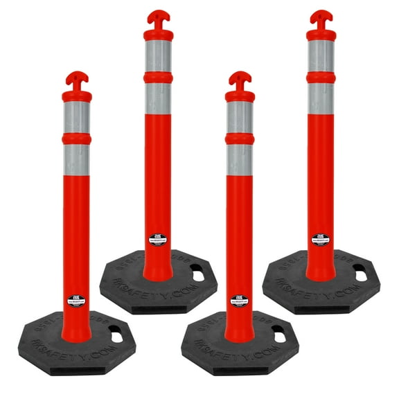 RK DPOST2T Polyethylene Portable Delineator Post with 13 lbs Octagonal Rubber Base, 42" Height (Set of 4, Orange)