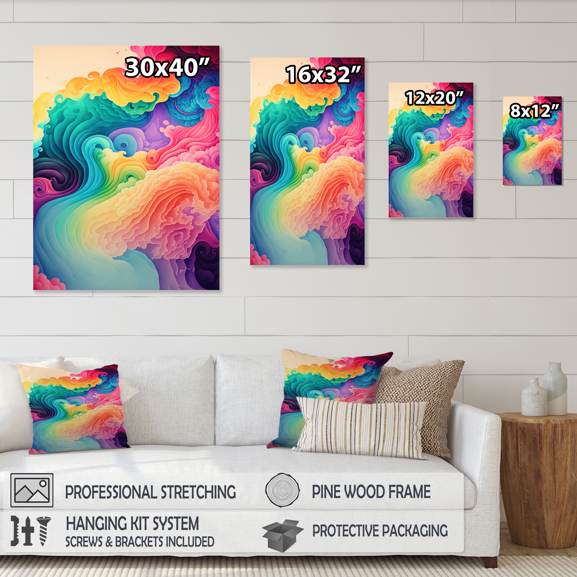 Designart Multicolor Swirly Clouds I Canvas Wall Art