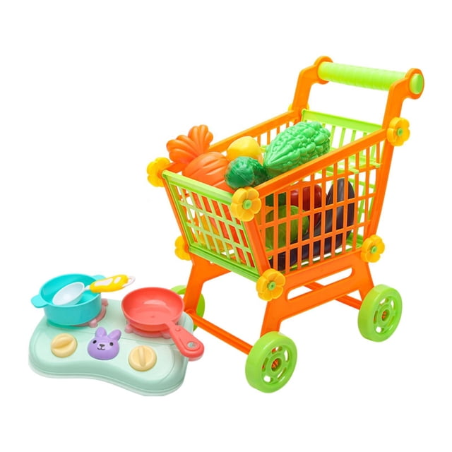 Juguetes de carrito de compras de KDS, juego de simulacro, juguete de la tienda de comestibles, mini carro de supermercados, vegetales de fruta para