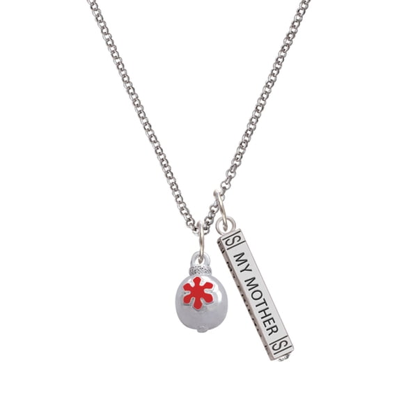 Delight Jewelry Silvertone Ornament with Red Snowflake Silvertone Always My Mother Bar Charm Necklace, 23"
