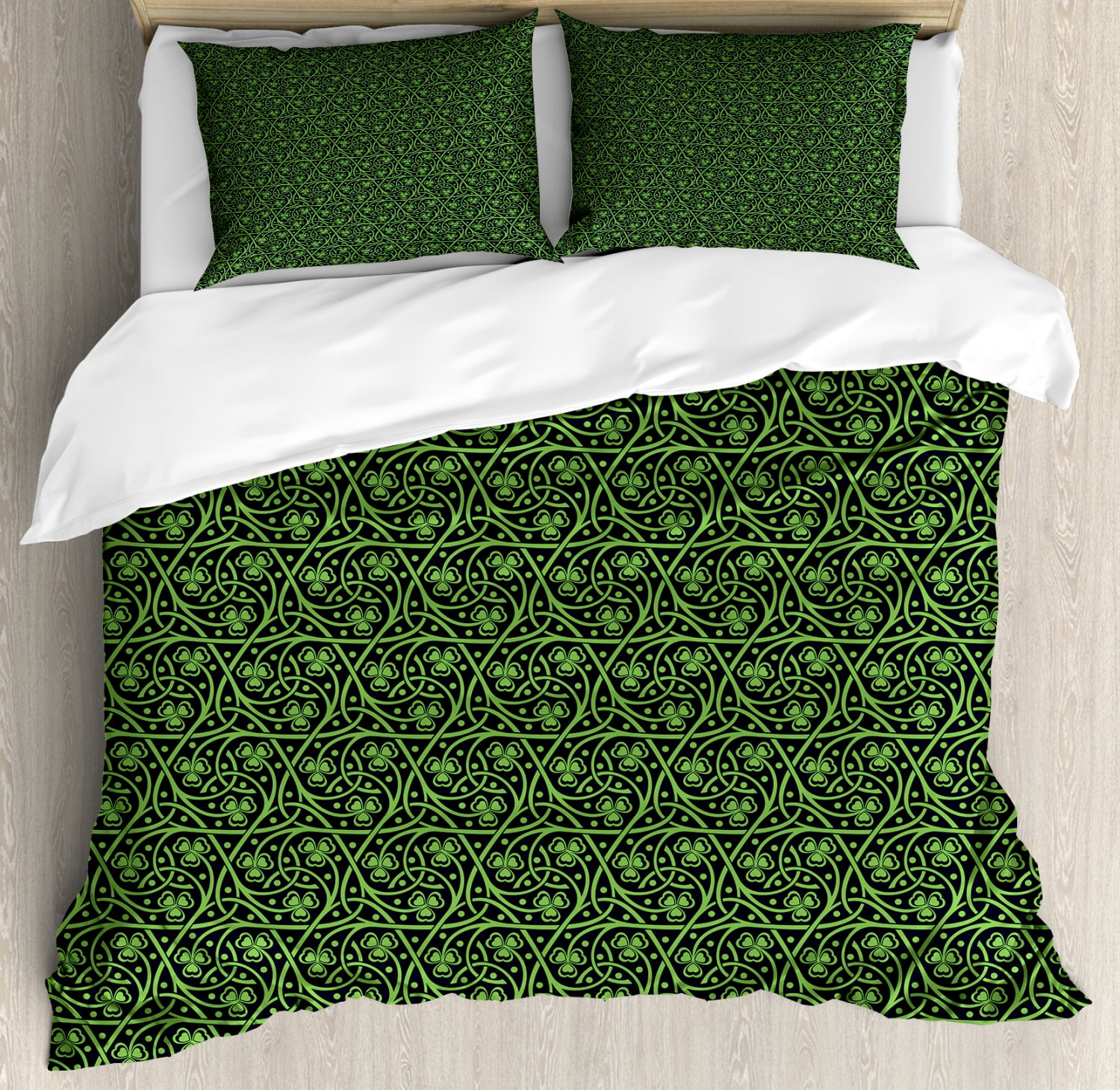 Irish Duvet Cover Set, National Foliage Pattern Intricate Twigs and