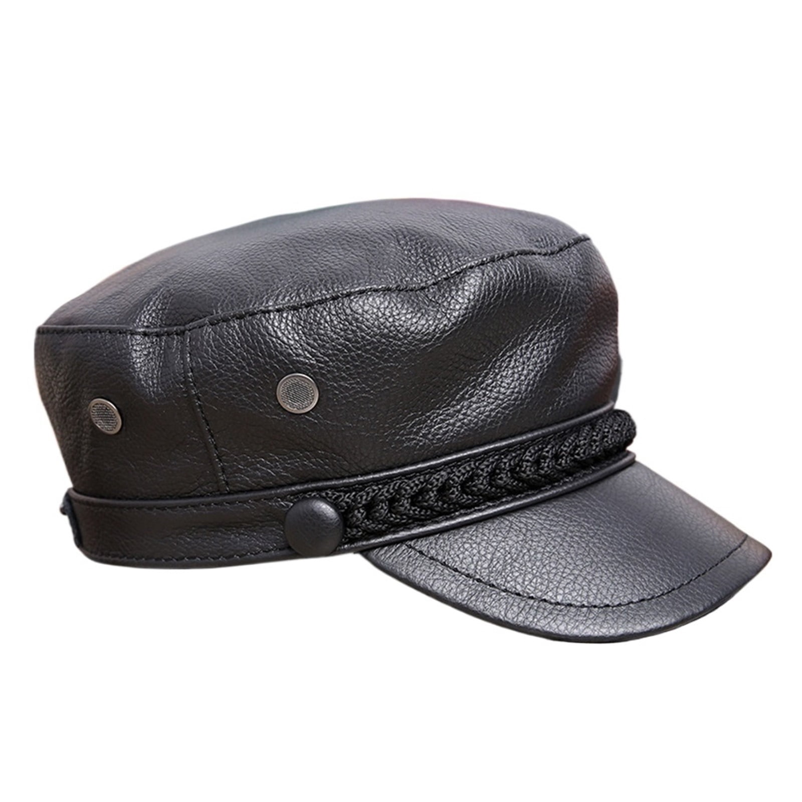 Hat Women Men Genuine Leather Caps Black Real Leather Sailor Hats