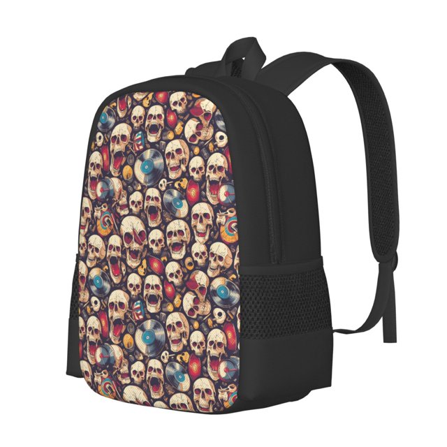 Disketp rock record music Skull Mochila Minimalista de Gran Capacidad, Mochila de Viaje para Escuela, Trabajo o Uso Diario