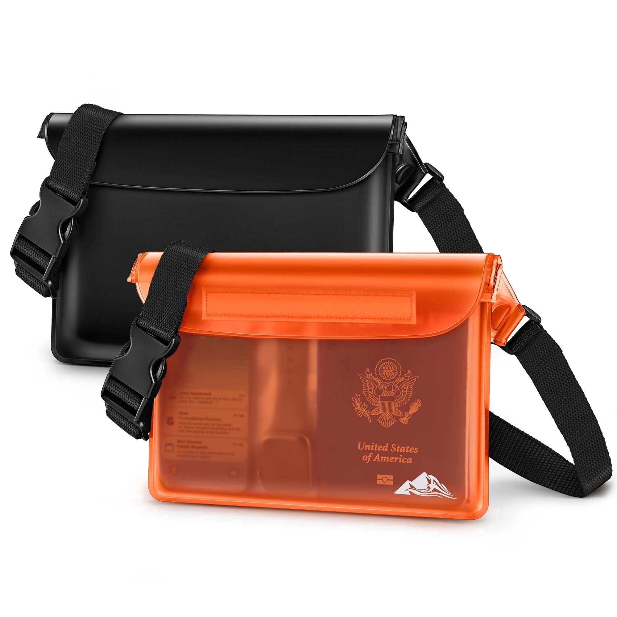 HEETA Waterproof Fanny Pack, Waterproof Dry Bag 2Pack for Phone Passport, Adjustable Waist Strap for Swimming Kayaking Boating Paddle Board Accessories Cruise Beach Camping Essentials,Black & Orange