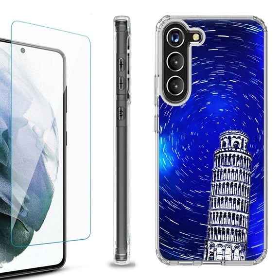 OneToughShield ® for Samsung Galaxy S23  S23 Plus 5G Shockproof Bumper Phone Case, with Tempered Glass Screen Protector - Tower of Pisa