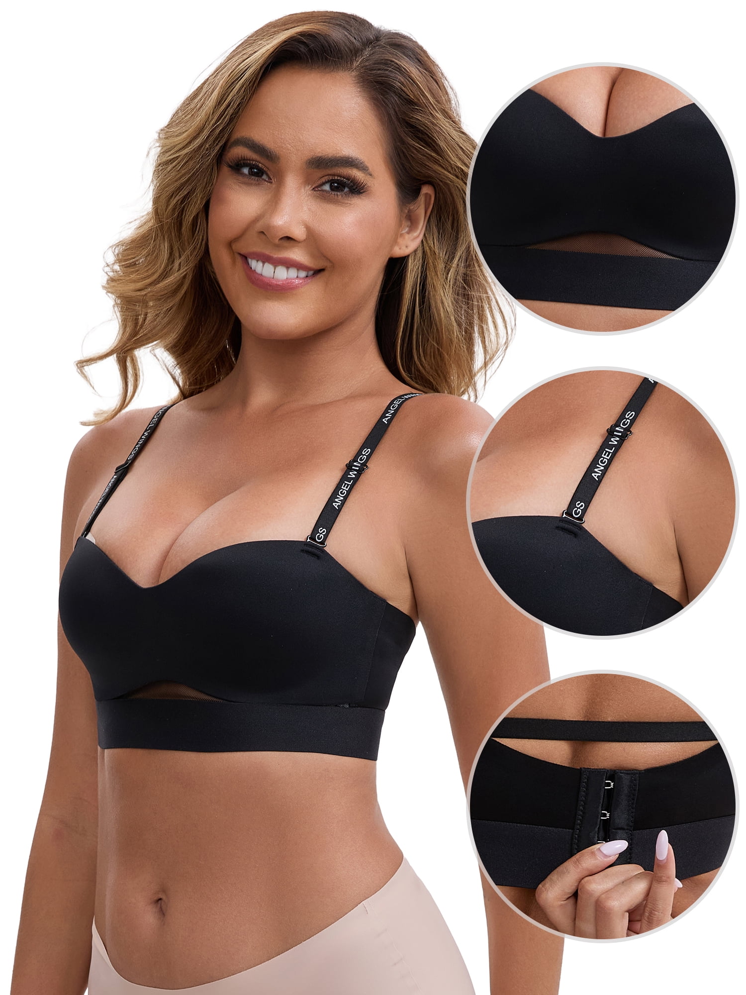 DARING DIVA Strapless Non Slip Wirefree Sweetheart Neck Push-Up Bra 36B Black