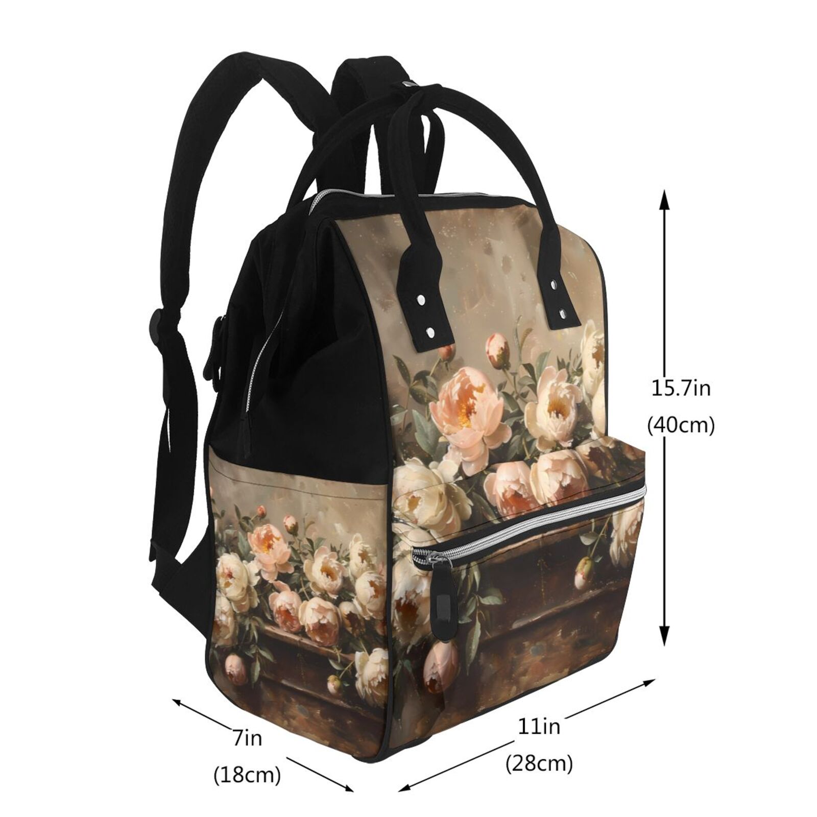 Fuzoiu Vintage Peonies Rustic Charm Print Diaper Bag Backpack,Baby Essentials Travel Tote,Multi function Waterproof Diaper Bag, Travel Essentials Baby Bag - Unisex