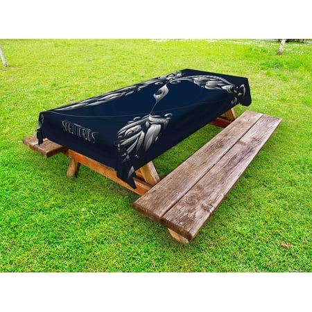 

Zodiac Sagittarius Outdoor Tablecloth Hand Drawn Bow Arrow Motif with Leaves Flowers Astrology Sign Decorative Washable Fabric Picnic Tablecloth 58 X 104 Inches Dark Blue and Grey by Ambesonne