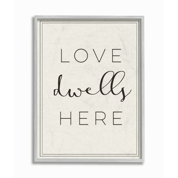 The Stupell Home Decor Love Dwells Here Typography Gray Framed Texturized Art