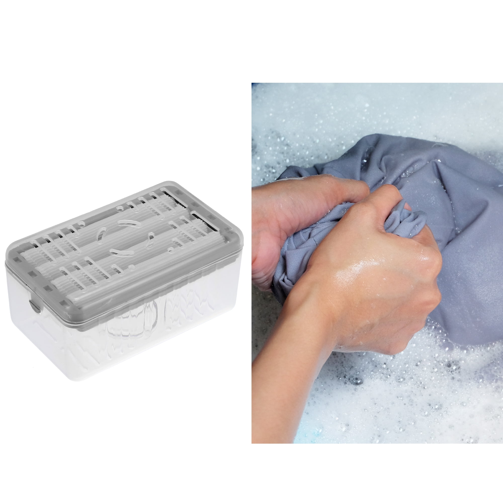 Unique Bargains Soap Dish Drain Multifunctional Soap Cleaning Storage Foaming Box Gray