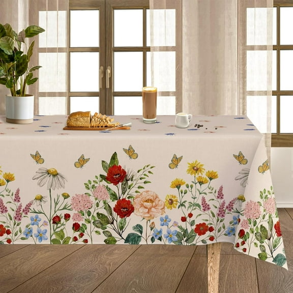 Vintage Wildfloral Tablecloth 60 x 102 Inch Wildflower Butterfly Table Cover Rectangle Table Cloth for Home Farmhouse Picnic Dining Table Decor